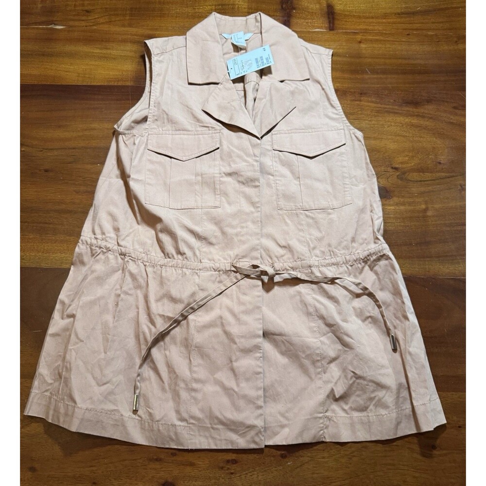 H&M Womens Beige Safari Utility Tunic Shirt Top Size 6 NWT Drawstring Waist